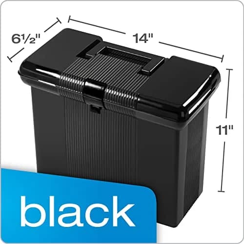 Pendaflex Portable File Box with File Rails, Hinged Lid, Black, 3 Letter Size Hanging Folders Included | Heavy Duty Plastic Organizer thumbnail 3