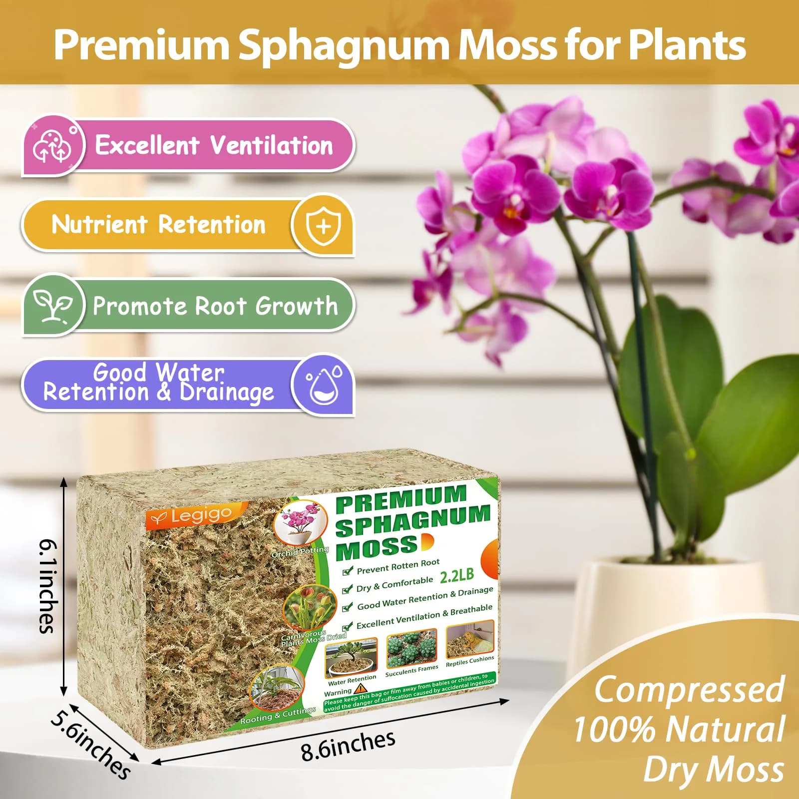 Legigo Premium 40 QT (2.2 lb) Long Fiber Sphagnum Moss for Orchids & Succulents - view 2