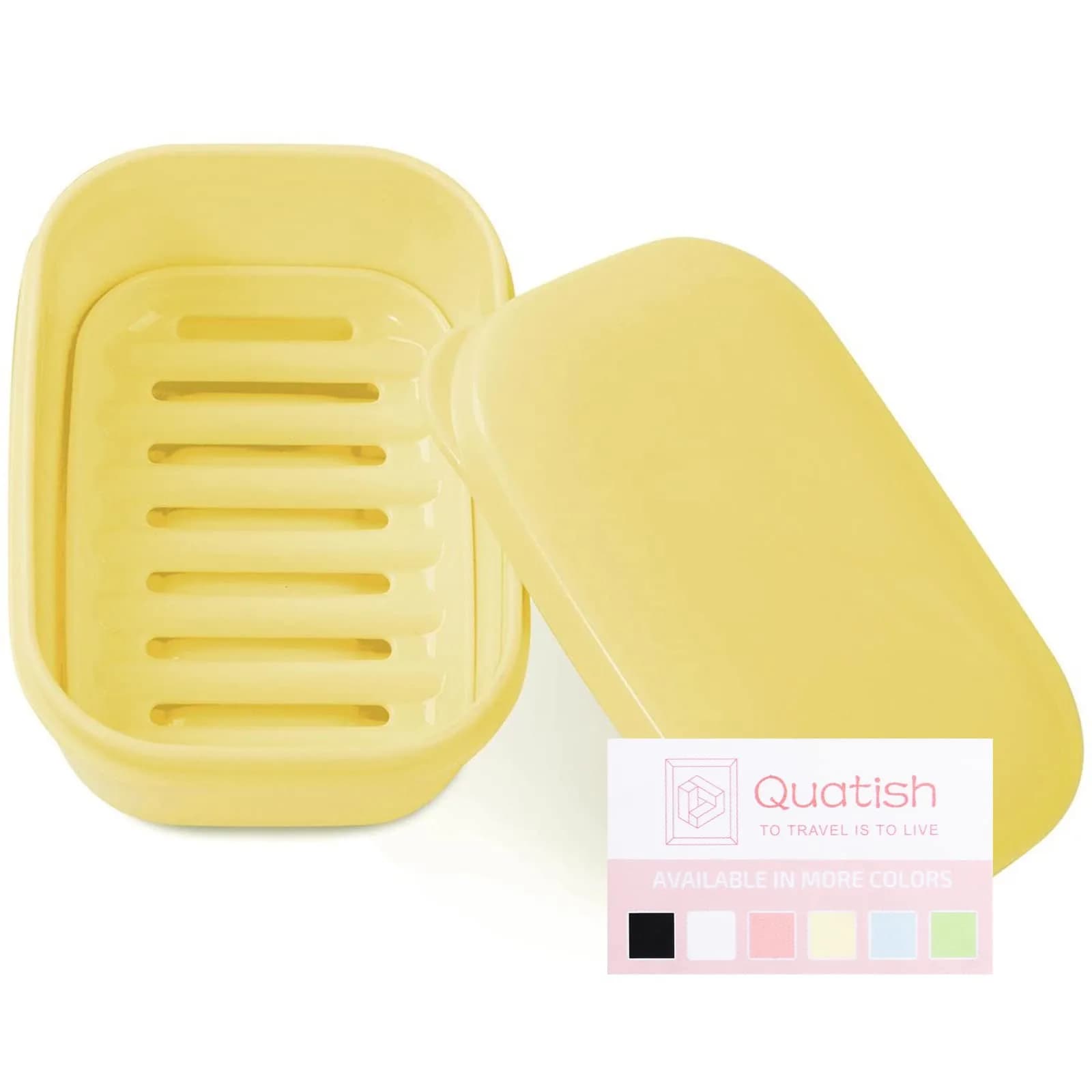 Quatish Leakproof Soap Dish with Lid & Draining Layer | Portable Travel Soap Holder for Camping & Gym, Yellow
