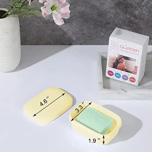Quatish Leakproof Soap Dish with Lid & Draining Layer | Portable Travel Soap Holder for Camping & Gym, Yellow thumbnail 4
