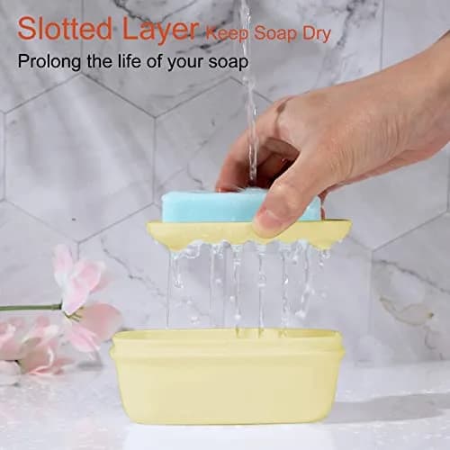 Quatish Leakproof Soap Dish with Lid & Draining Layer | Portable Travel Soap Holder for Camping & Gym, Yellow thumbnail 3
