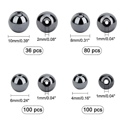 PH PandaHall Black Synthetic Hematite Beads 316pcs 4 Sizes Round Gemstone Beads | 4mm-10mm thumbnail 5