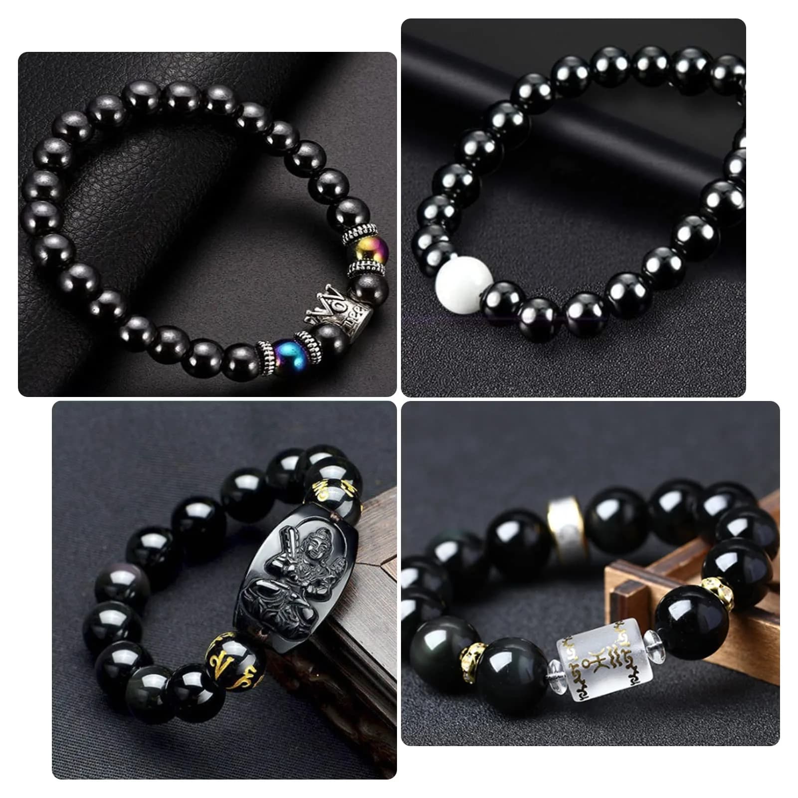 PH PandaHall Black Synthetic Hematite Beads 316pcs 4 Sizes Round Gemstone Beads | 4mm-10mm - view 2