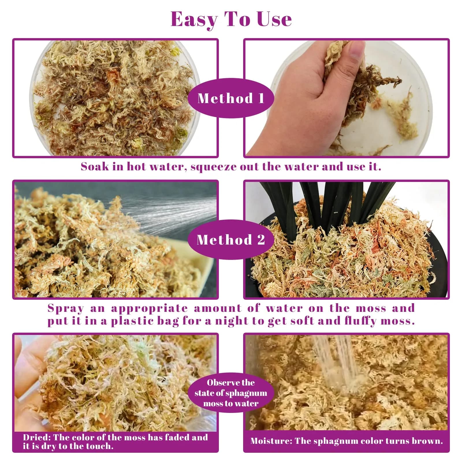 Legigo Premium Sphagnum Moss - 6 Quart (5.3 oz) Natural Long Fiber for Orchids & Succulents - view 4