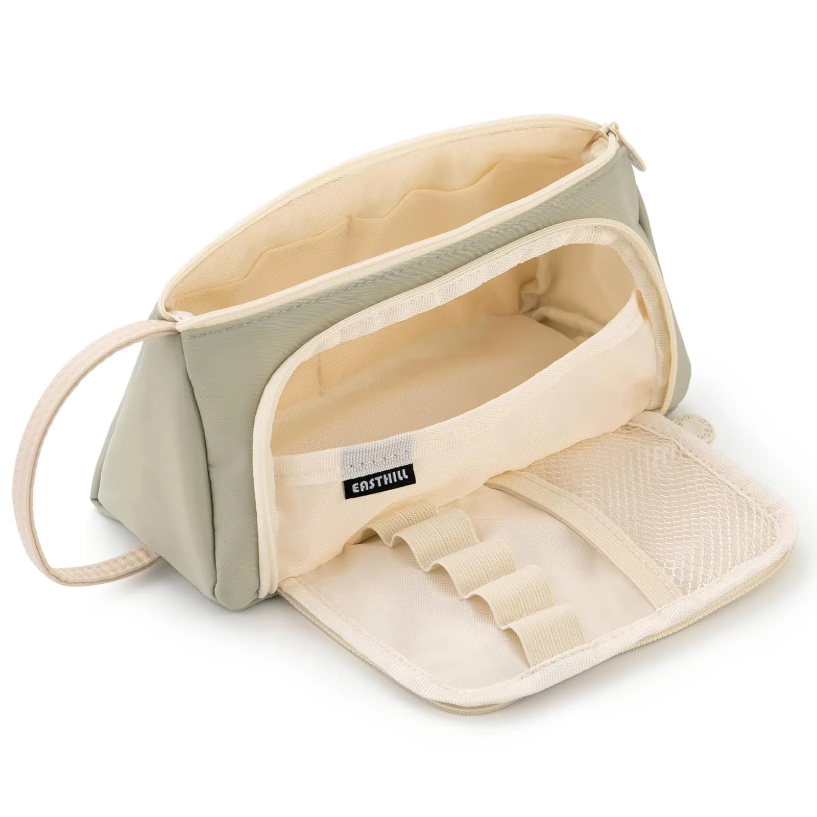 EASTHILL Large Capacity Pencil Case Organizer | Light Green XW Polyester Stationery Pouch with Handheld Band - main product image