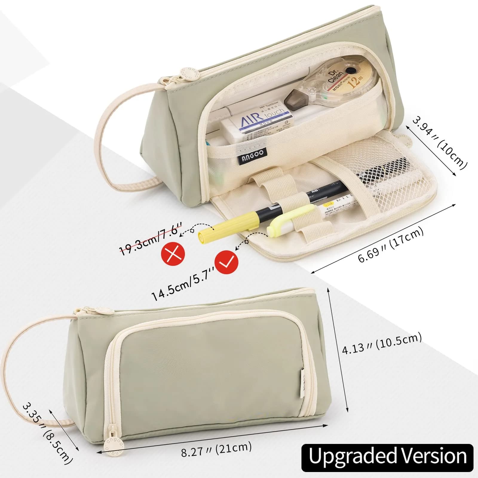 EASTHILL Large Capacity Pencil Case Organizer | Light Green XW Polyester Stationery Pouch with Handheld Band - view 3