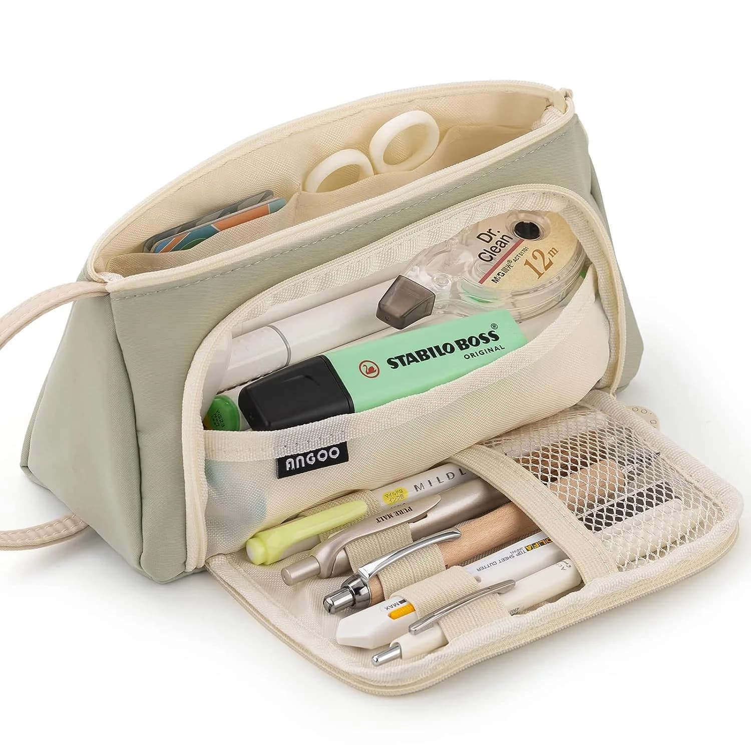 EASTHILL Large Capacity Pencil Case Organizer | Light Green XW Polyester Stationery Pouch with Handheld Band - view 4