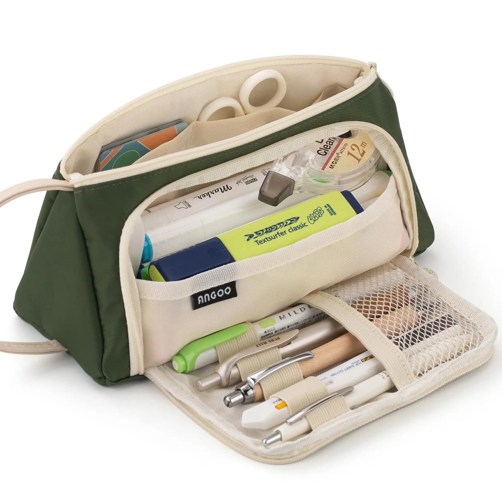 EASTHILL Deep Green XW Large Capacity Pencil Case Organizer with Handheld Band - main product image