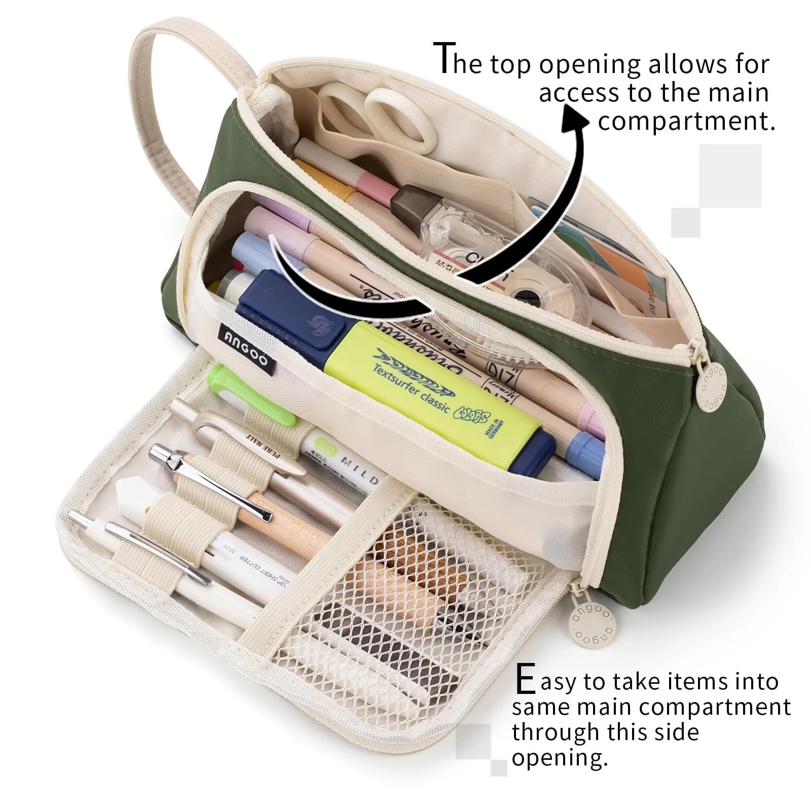 EASTHILL Deep Green XW Large Capacity Pencil Case Organizer with Handheld Band - view 2