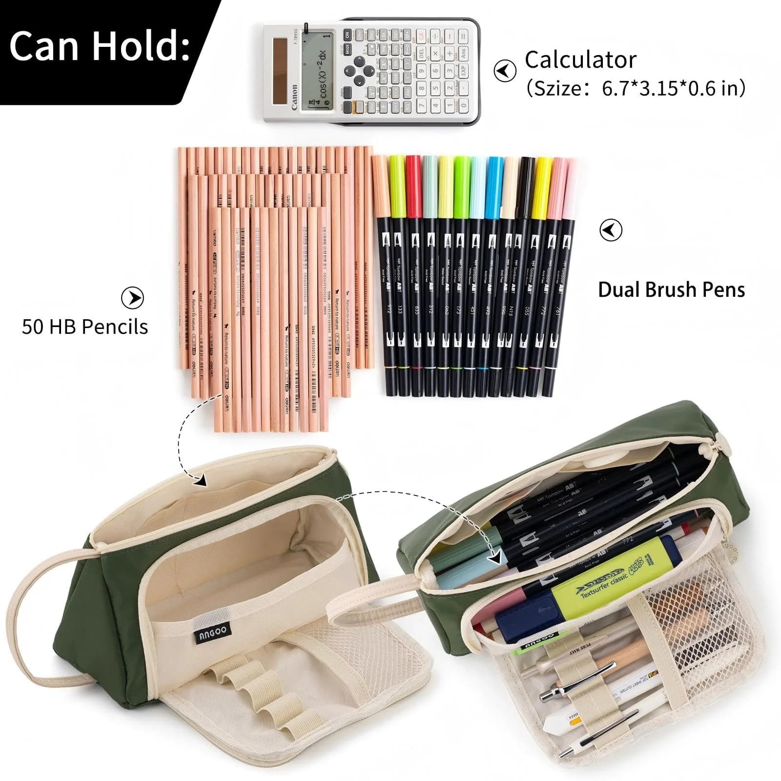 EASTHILL Deep Green XW Large Capacity Pencil Case Organizer with Handheld Band - view 4