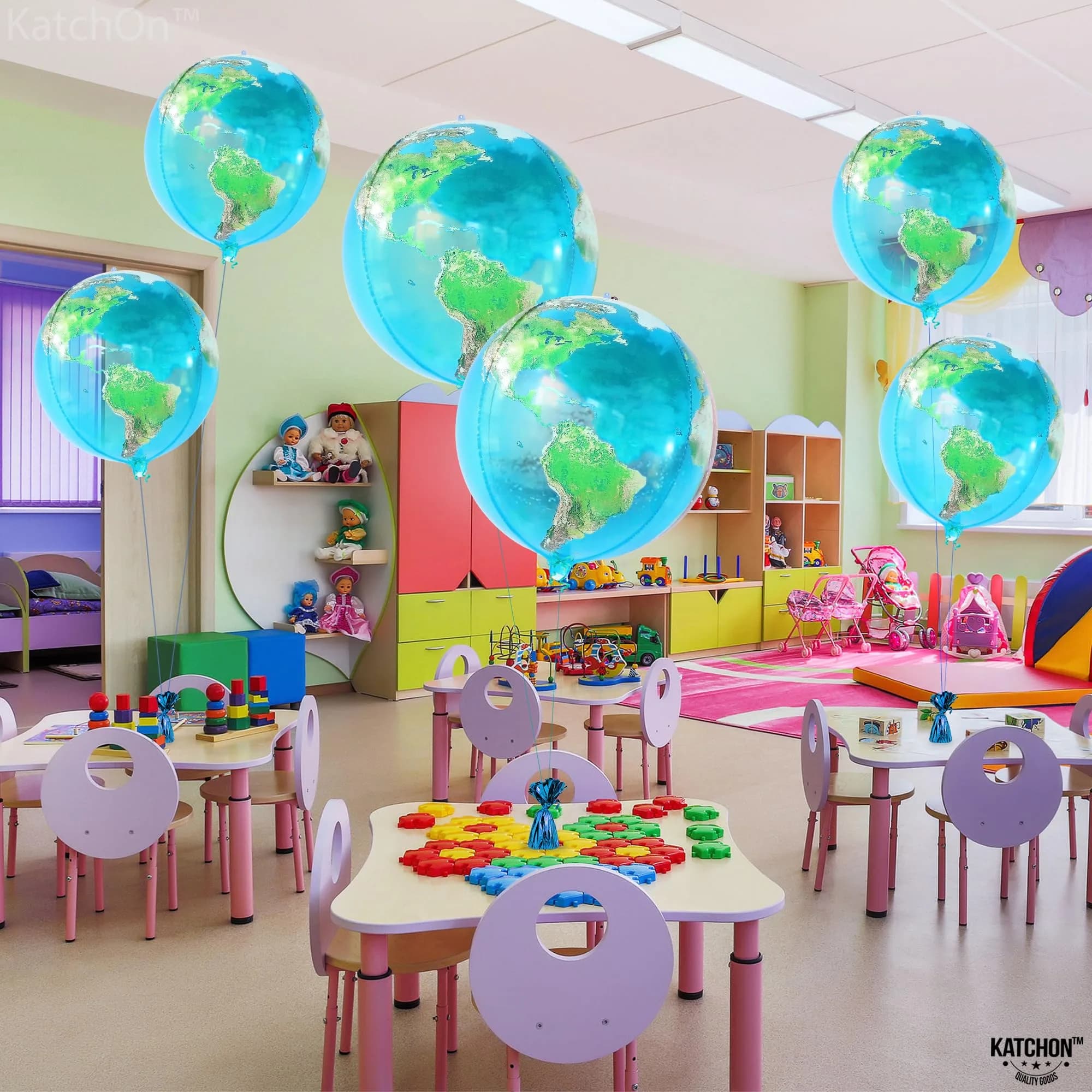 KatchOn 22 Inch Globe Balloons (Pack of 6) | 4D World Map Balloon for Earth Day Decorations - view 6