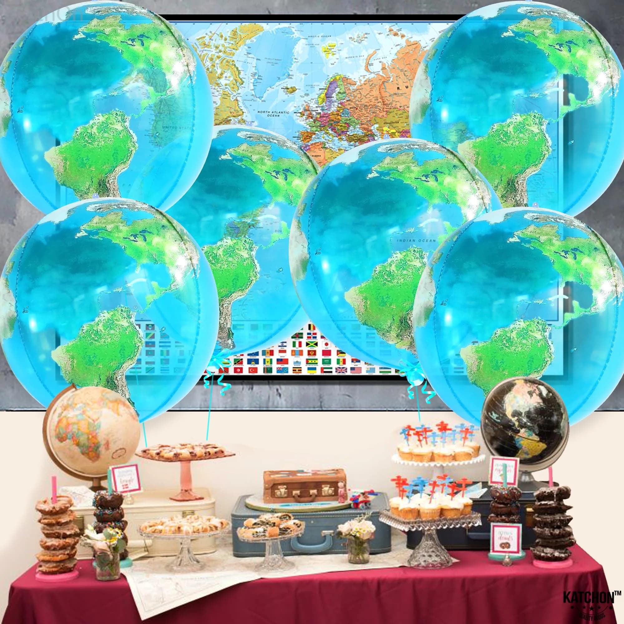 KatchOn 22 Inch Globe Balloons (Pack of 6) | 4D World Map Balloon for Earth Day Decorations - view 8