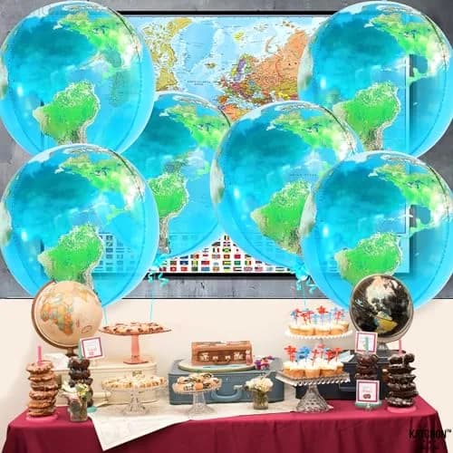 KatchOn 22 Inch Globe Balloons (Pack of 6) | 4D World Map Balloon for Earth Day Decorations thumbnail 8