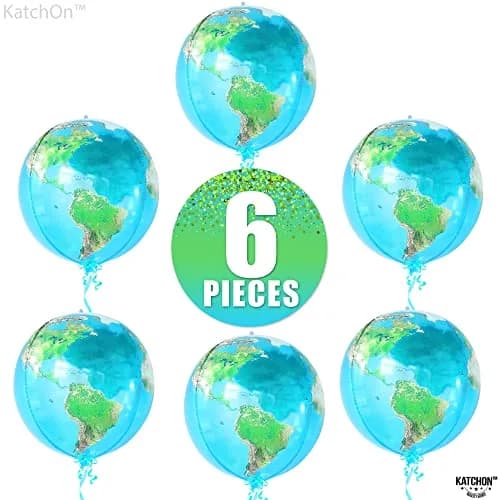KatchOn 22 Inch Globe Balloons (Pack of 6) | 4D World Map Balloon for Earth Day Decorations thumbnail 2