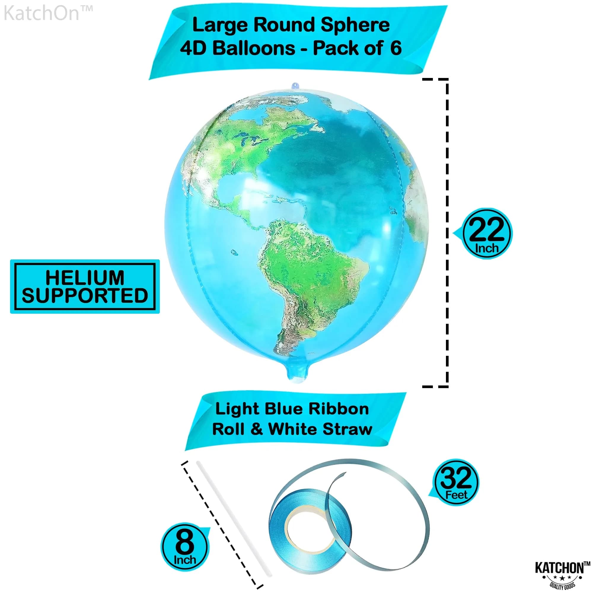 KatchOn 22 Inch Globe Balloons (Pack of 6) | 4D World Map Balloon for Earth Day Decorations - view 3