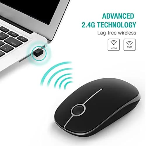 Unipows Wireless Mouse-2.4G Slim Portable Computer Mouse, Black Silver | Quiet Click & High DPI thumbnail 2