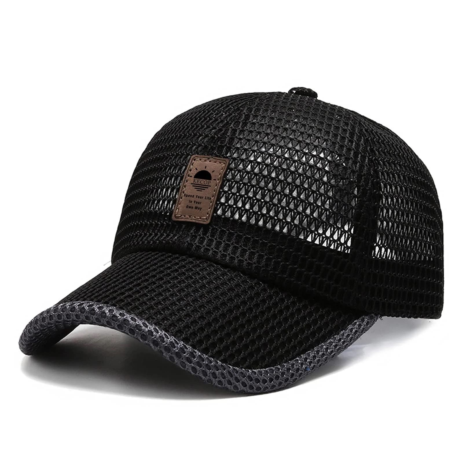 KECOP Full Mesh Baseball Cap Black | Breathable Lightweight Summer Hat for Men & Women — Black