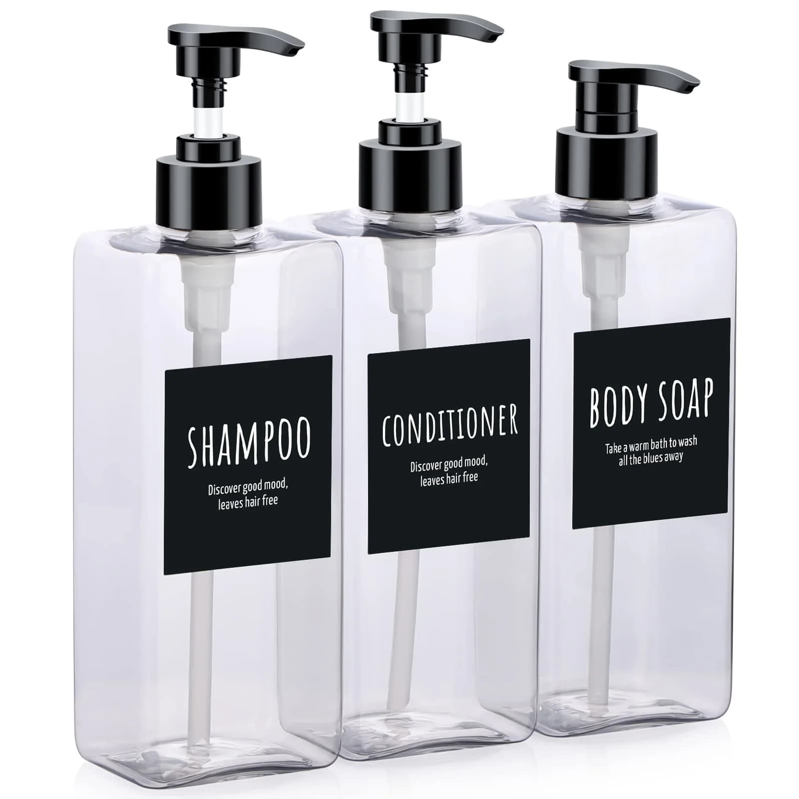 Segbeauty Clear 3-Piece 500ml (16.9oz) Refillable Pump Dispenser Set | Leak-Proof & Durable PET Plastic for Bathroom & Travel - main product image