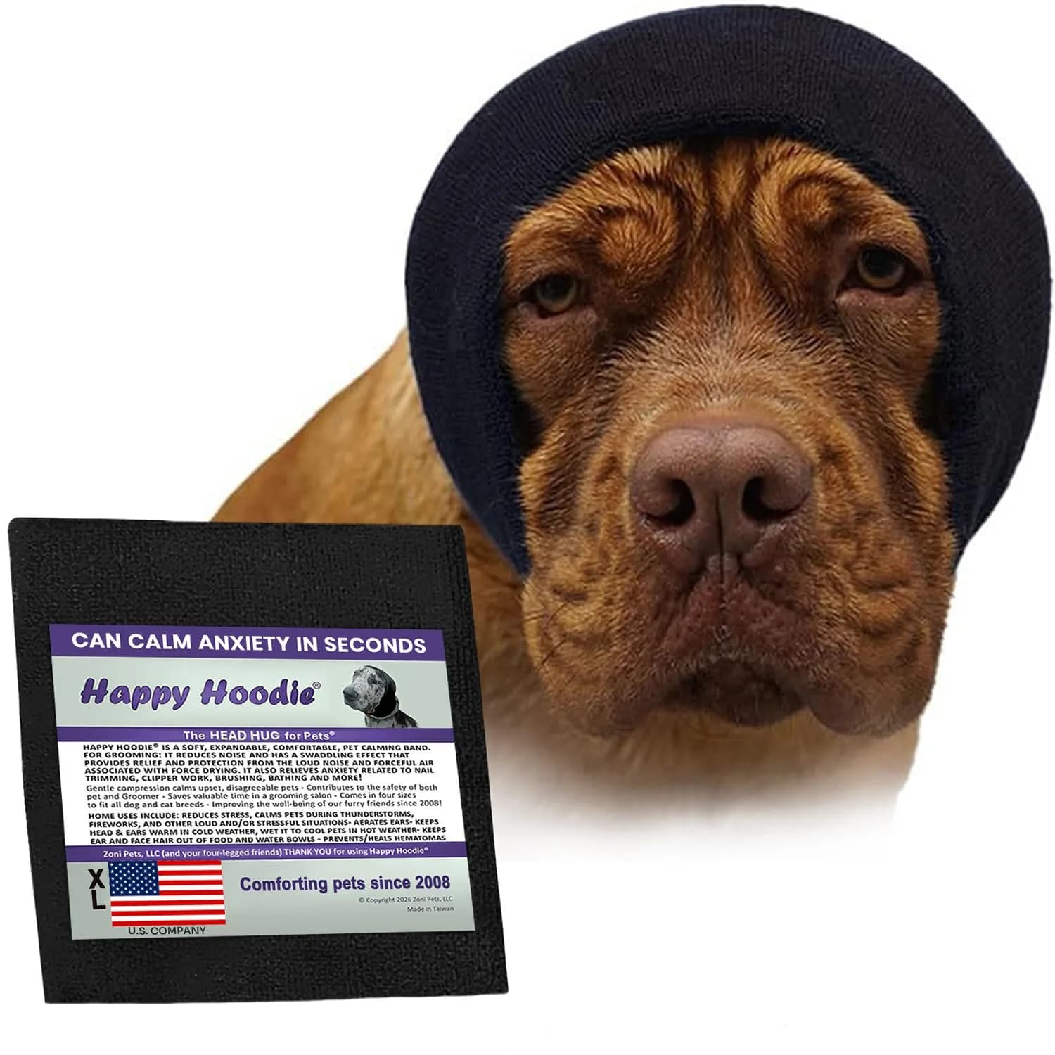 ZONI PETS Happy Hoodie The Original Dog & Cat Calming Band for Noise & Anxiety Relief | Stress-Reducing, Gentle Compression (70-120 chars)