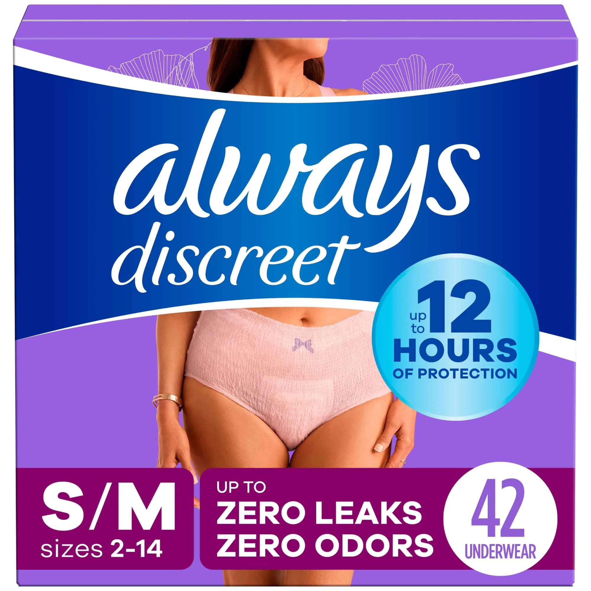 Always Discreet Incontinence Underwear for Women, Maximum Absorbency, S/M, 42 Count | USA Imported Discreet Protection