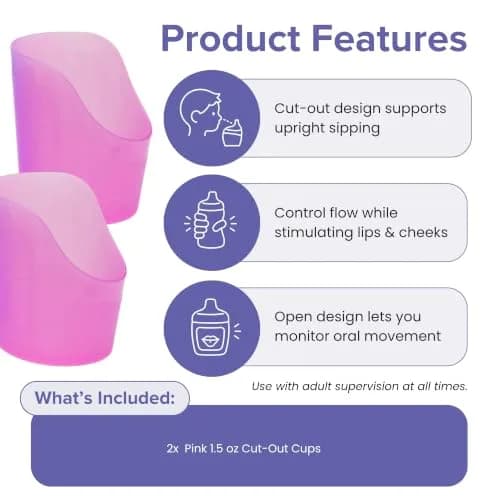 TalkTools Cut-Out Cups for Special Needs - 1.5 Oz Pink (2-Pack) | Motor and Coordination Support for Elderly thumbnail 3