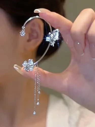 LAKIYOYO Silver 2Pcs Zircon Butterfly Ear Cuff Earrings | No Piercing Wrap Around Rhinestone Jewelry thumbnail 10