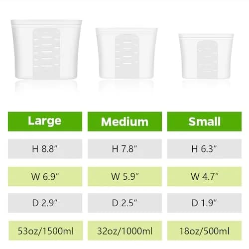 Winrock Reusable Silicone Food Storage Bags 3 Pack | Microwave & Dishwasher Safe, BPA Free, Stand Up Zip Containers (51oz, 34oz, 17oz) thumbnail 2