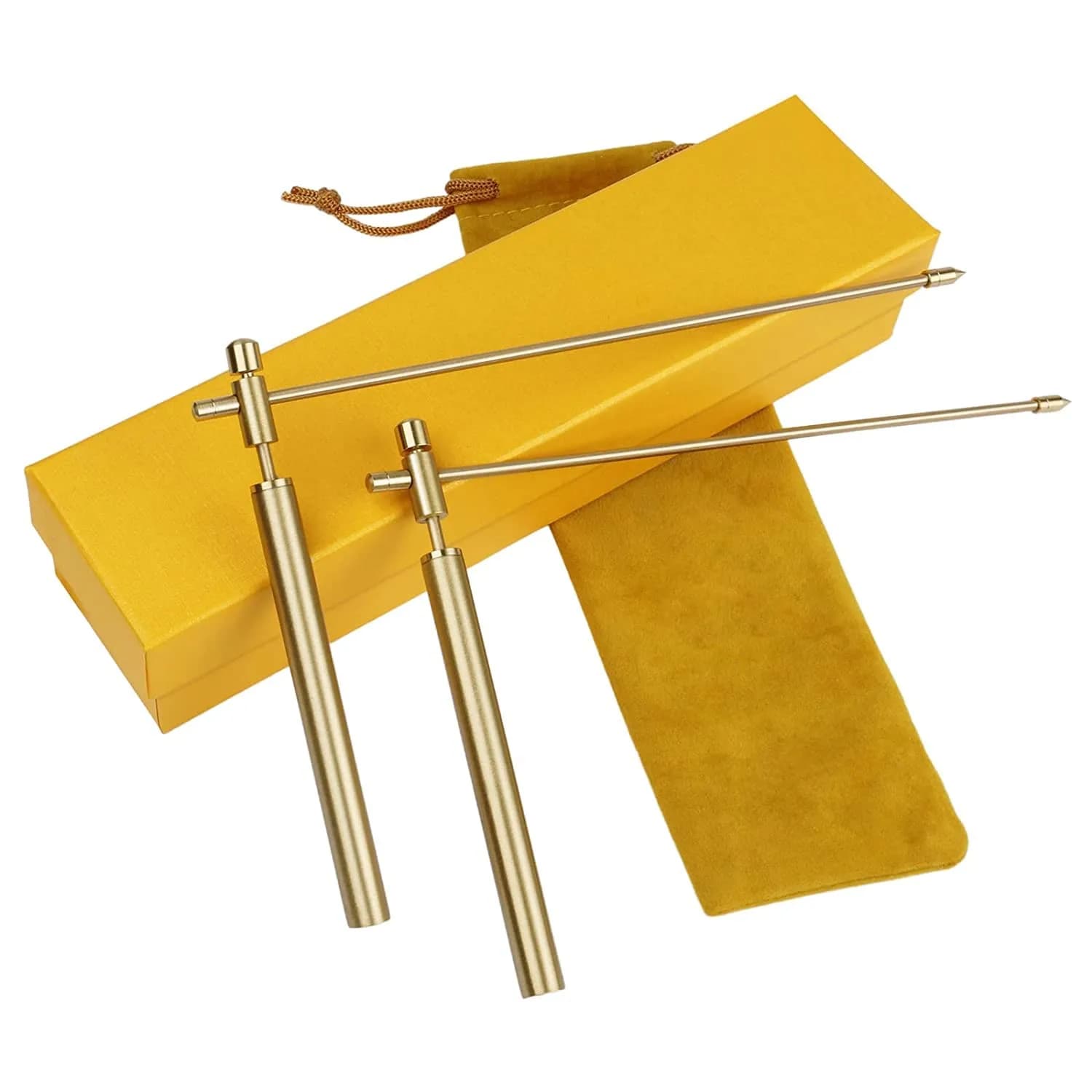 Yuepin Gold 2PCS Solid Copper Dowsing Rods with Brass Handles | Detect Water, Gold, Lost Items, Ghost Hunting — Gold
