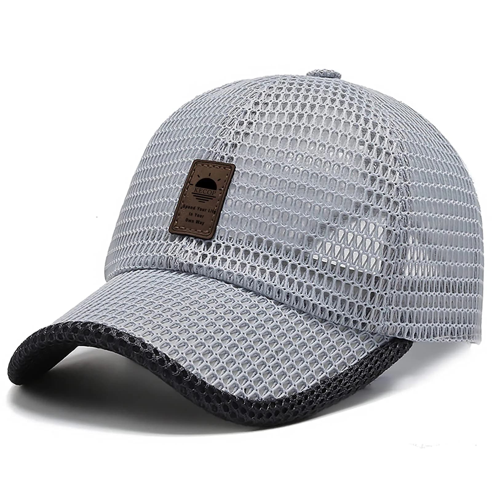 KECOP Full Mesh Cap Dark Grey | Breathable Cooling Hat for Men & Women, Lightweight Polyester, Adjustable Fit — Light Grey