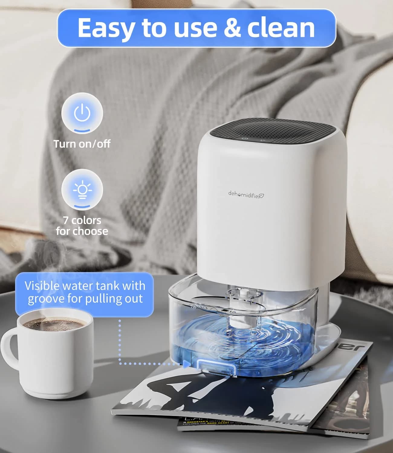 TABYIK 1000ml (35oz) Dehumidifier | Quiet 28dB Operation for Bedrooms & RVs - view 6