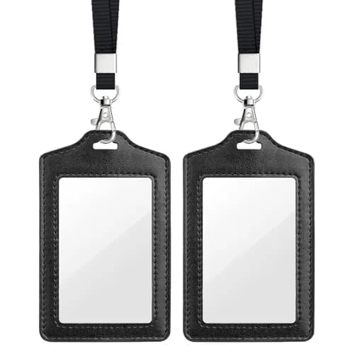 Teskyer Badge Holder with Lanyard | Double-Sided Clear ID Card Holder, Black, 2 Pack, 2.7" x 4.5" thumbnail 1