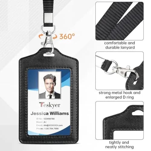 Teskyer Badge Holder with Lanyard | Double-Sided Clear ID Card Holder, Black, 2 Pack, 2.7" x 4.5" thumbnail 4