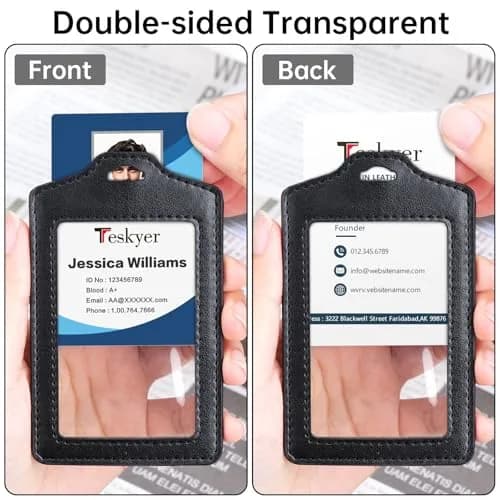 Teskyer Badge Holder with Lanyard | Double-Sided Clear ID Card Holder, Black, 2 Pack, 2.7" x 4.5" thumbnail 2
