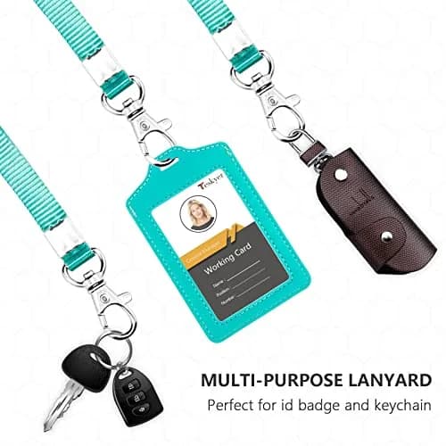 Teskyer Badge Holder with Lanyard Cyan | Double Sided Clear ID Card Holder for Work & School thumbnail 4