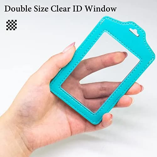Teskyer Badge Holder with Lanyard Cyan | Double Sided Clear ID Card Holder for Work & School thumbnail 2