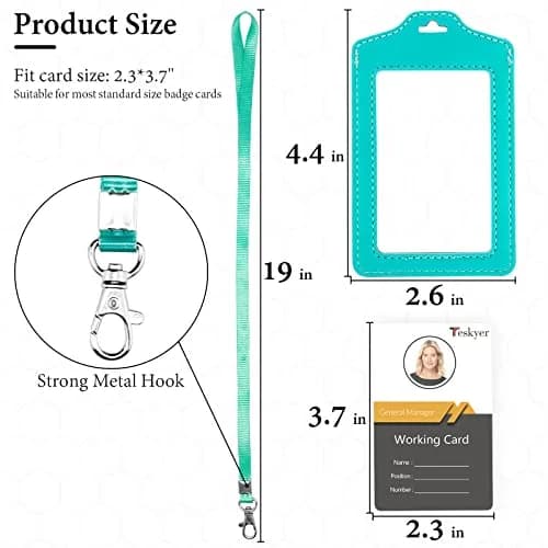 Teskyer Badge Holder with Lanyard Cyan | Double Sided Clear ID Card Holder for Work & School thumbnail 3