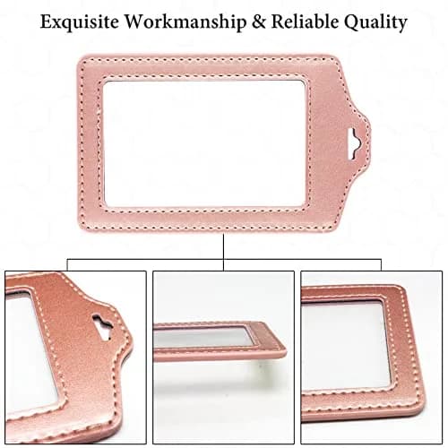Teskyer Badge Holder Rose Gold | Double Sided, Durable PU Leather, 2-Pack, with Lanyard (2.7" x 4.5") thumbnail 5