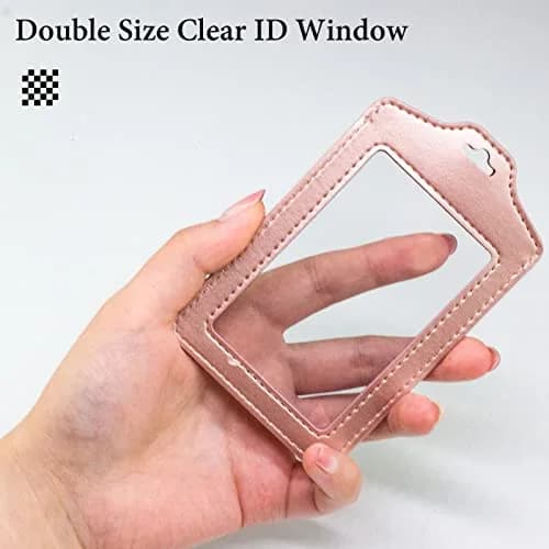 Teskyer Badge Holder Rose Gold | Double Sided, Durable PU Leather, 2-Pack, with Lanyard (2.7" x 4.5") thumbnail 2