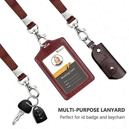 Teskyer Badge Holder with Lanyard | Double Sided Clear ID Card Holder, Brown | Professional Office & School Access thumbnail 4