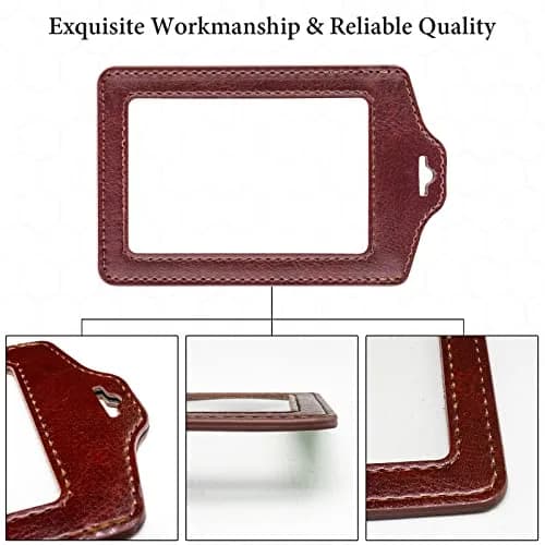 Teskyer Badge Holder with Lanyard | Double Sided Clear ID Card Holder, Brown | Professional Office & School Access thumbnail 5