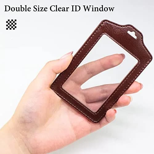 Teskyer Badge Holder with Lanyard | Double Sided Clear ID Card Holder, Brown | Professional Office & School Access thumbnail 2