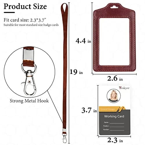 Teskyer Badge Holder with Lanyard | Double Sided Clear ID Card Holder, Brown | Professional Office & School Access thumbnail 3