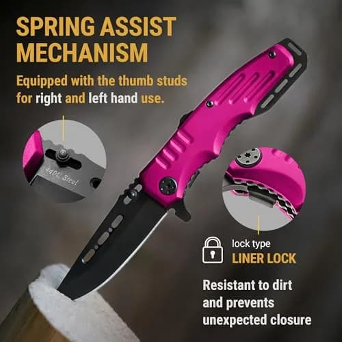 Grand Way Safety Lock Pocket Knife for Women - Pink Folding Knife | Self Defense & Food Prep thumbnail 5