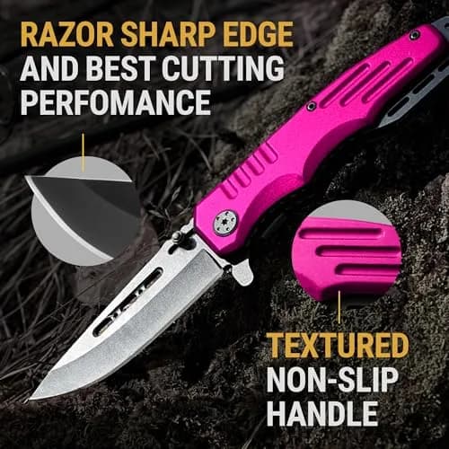 Grand Way Safety Lock Pocket Knife for Women - Pink Folding Knife | Self Defense & Food Prep thumbnail 6