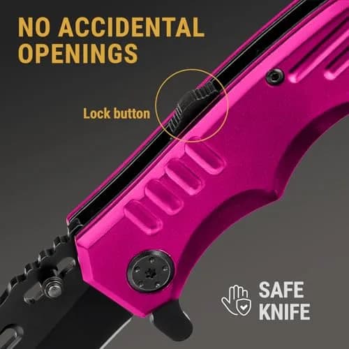 Grand Way Safety Lock Pocket Knife for Women - Pink Folding Knife | Self Defense & Food Prep thumbnail 2