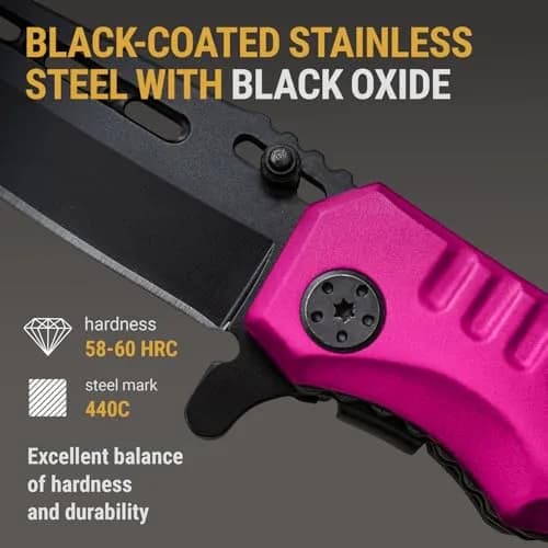 Grand Way Safety Lock Pocket Knife for Women - Pink Folding Knife | Self Defense & Food Prep thumbnail 3