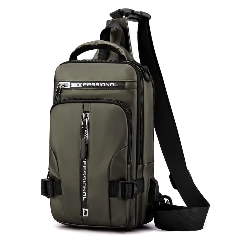 Hebetag Nylon Casual Sling Bag Backpack Handbag for Men Travel Outdoors Sports Hiking Crossbody Chest Pack Shoulder Pouch Multipurpose Daypack, with USB charging port (Army Green) - main product image