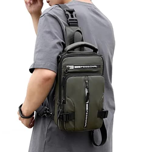 Hebetag Nylon Casual Sling Bag Backpack Handbag for Men Travel Outdoors Sports Hiking Crossbody Chest Pack Shoulder Pouch Multipurpose Daypack, with USB charging port (Army Green) thumbnail 4
