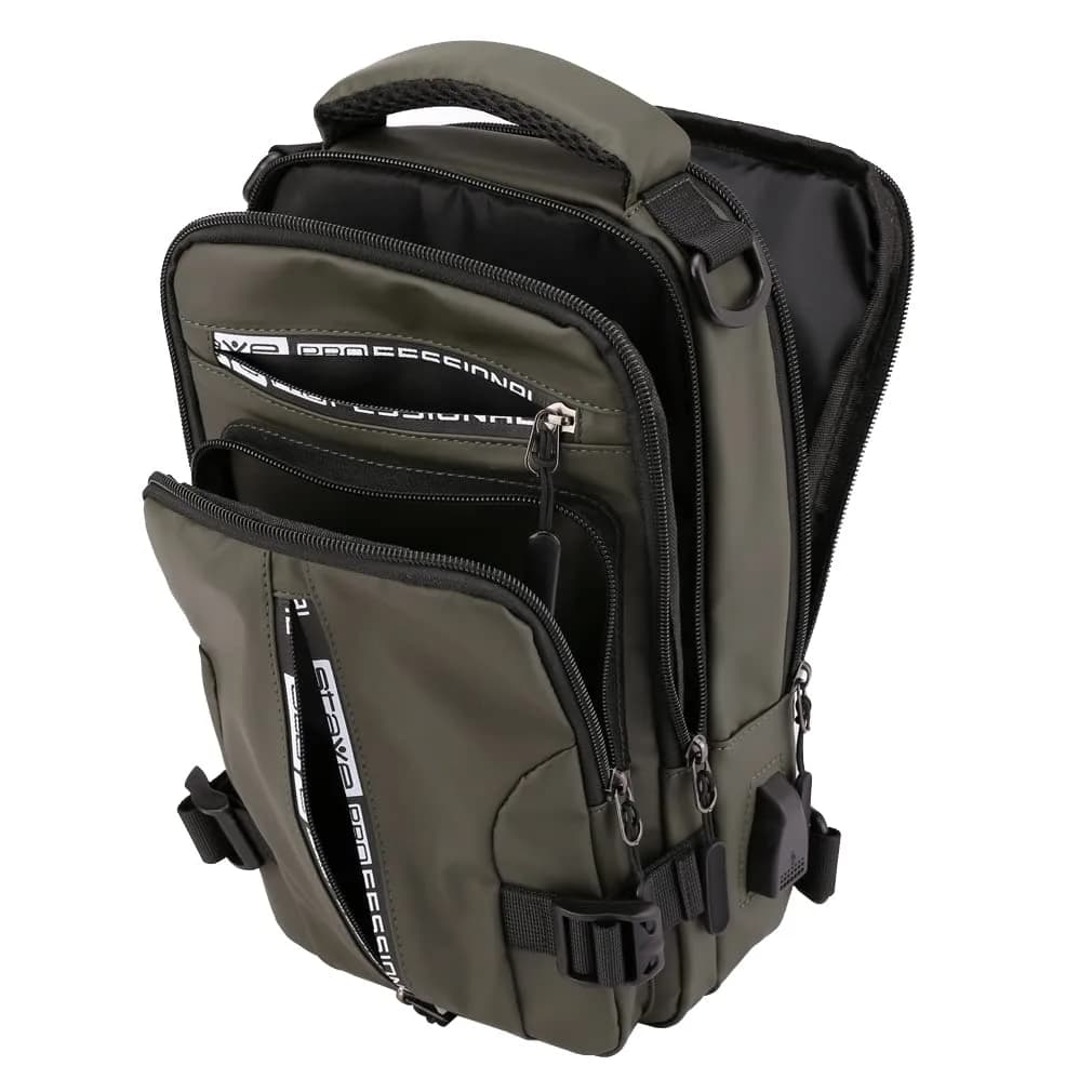 Hebetag Nylon Casual Sling Bag Backpack Handbag for Men Travel Outdoors Sports Hiking Crossbody Chest Pack Shoulder Pouch Multipurpose Daypack, with USB charging port (Army Green) - view 5