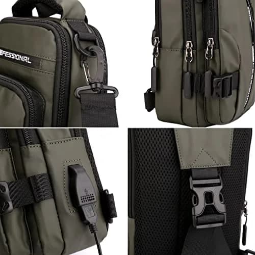 Hebetag Nylon Casual Sling Bag Backpack Handbag for Men Travel Outdoors Sports Hiking Crossbody Chest Pack Shoulder Pouch Multipurpose Daypack, with USB charging port (Army Green) thumbnail 6